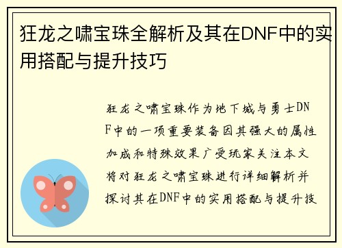 狂龙之啸宝珠全解析及其在DNF中的实用搭配与提升技巧